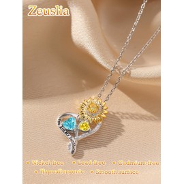 You Are My Sunshine Necklace Sterling Silver Sunflower Necklace for Women Aquamarine Citrine March November Birthstone Sunflower Pendant Jewelry Mother's Day Gifts for Women