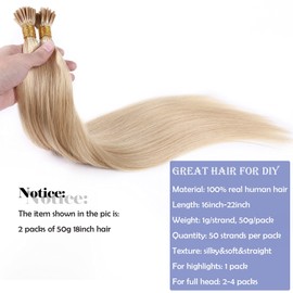 Prebonded Hair Extensions #24 Natural Blonde Stick Tip Real Human Hair I tip Remy Stick Hair Extension 50 Strands 1g/s 18inch