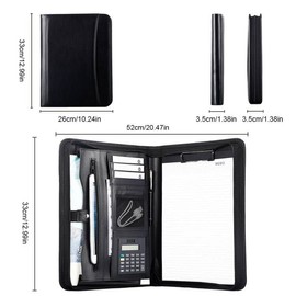 Eshow Leather Portfolio Professional Business Padfolio with Zipper - Interview Resume Notefolio Premium Legal Document Organizer with Card Holder, Writing Pad and File Folders for Men and Women