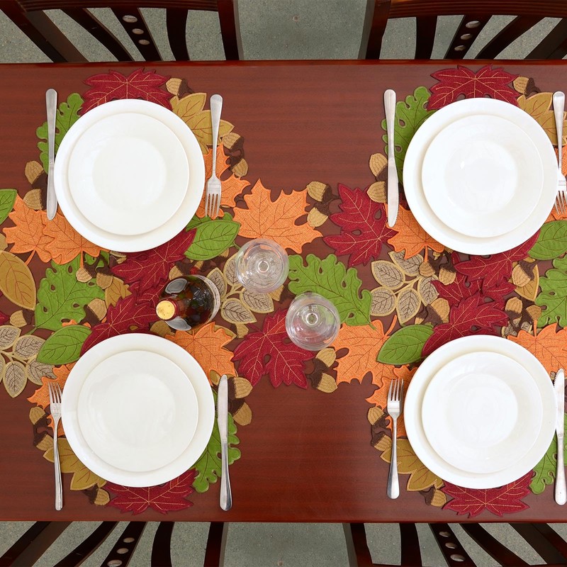 Simhomsen Embroidered Fall Autumn Thanksgiving Multi-Color Leaves Table Runner (14