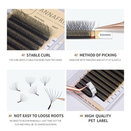 ANNAFRIS 7D Premade Fan W Shape Eyelash Extensions 0.07 LU Curl 9-13mm Mix Volume Self Fanning False Lashes Makeup Supplies Professional Use Lash Extension(0.07 LU, 9-13mm Mix)