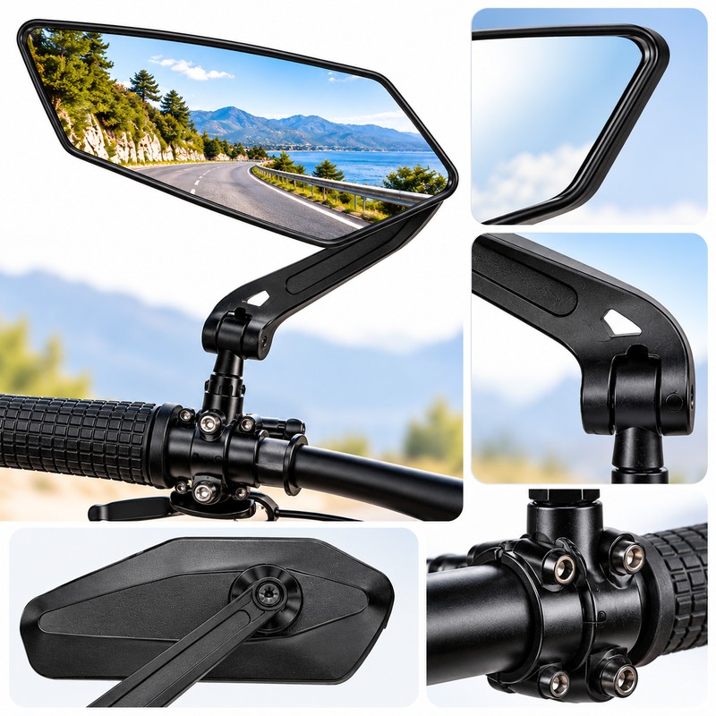 Adjustable Bicycle Rearview Mirror for Handlebar Mounting – Wide-Angle Rear