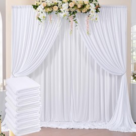 40ftx8ft Wrinkle Free White Backdrop Curtains Panels for Parties, Polyester Photo Backdrop Drapes 8 Panels 5ftx8ft Cloth for Birthday Wedding Photography Background Home Decorations