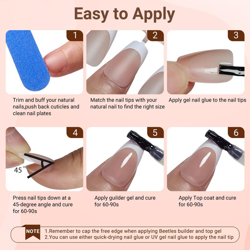 KQueenest Soft Gel French Nail Tips, 300 Pcs White French