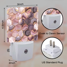 sndheke Pink Golden Ink Hexagon Night Light, Abstract Fluid Marble Dusk to Dawn Night Light Plug in,0.5w Energy Saving Sleep Friendly Night Light for Kids Boys Girls Home Decor