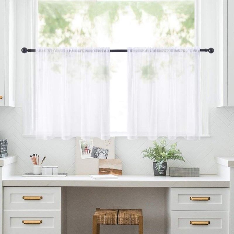 MIULEE 2 Panels Kitchen Tiers Half Window Sheer Curtains Rod