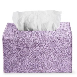 QIELIZI Hand Towels Box Cover,PU Leather Tissue Box Cover Holder Compatible with Kleenex Disposable Paper Hand Towels Suitable for Dining,Kitchen,Bathroom(1-Carved Purple)