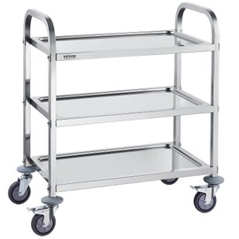 VEVOR Stainless Steel Cart, 3 Layers Lab Utility Cart 400 lbs Weight Capacity, Medical Cart with Lockable Universal Wheels, for Lab, Clinic, Kitchen, Salon