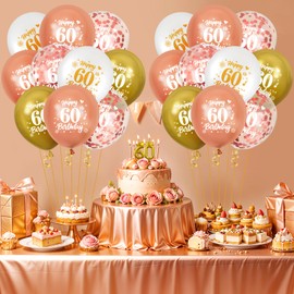 24Pcs 60th Birthday Balloons for Women, Rose Gold and White Gold Happy 60th Birthday Latex Balloons, Rose Gold 60th Birthday Party Decorations Balloons for Women 60 Years Old Birthday Decor 12 inches