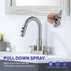 Kablle Bathroom Faucet with Pull Down Sprayer 3 Holes, Brushed