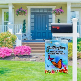 SODAVA - Butterflies Appear When Angels Are Near Garden Flag Memorial Mom Flag Memorial Garden Flag For Mom Outdoor Decorations Yard Farmhouse Garden Flags 12x18 Double Sided
