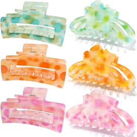 Hair Clips for Women,6PCS Big Flower Claw Clips for Thick Thin Hair,Strong Hold Cute Hair Accessories for Girls,Nonslip Beach Vacation Essentials Summer Accessories (vivid)