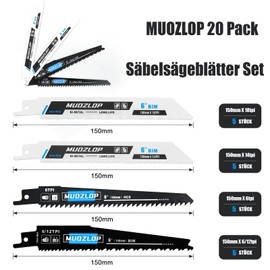 MUOZLOP Pack of 20 Reciprocating Saw Blades for Reciprocating Saw Made of CRV & BIM, for Wood/Metal Reciprocating Saw Blades Including Box (20 Pieces C)