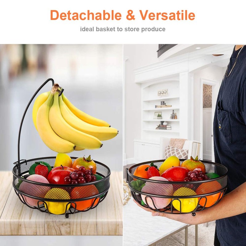 Huahong Fruit Basket with Banana Holder, Fruit Bowl, Metal Vegetable