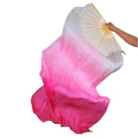 TMZAQH Women 1 Piece Right Hand Real Silk Long Belly Dance Fan Veils 150 * 90 cm (White Rose)