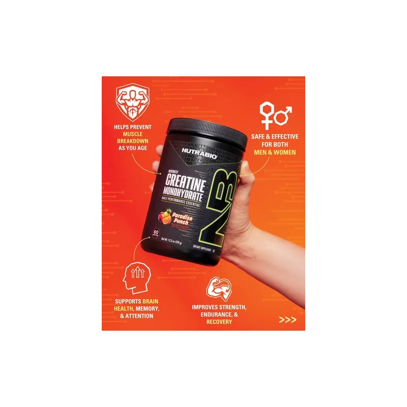 Creatina NutraBio Micronizada Monohidratada Micronized Creatine Monohydrate Powder, 300g