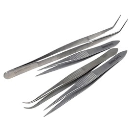 Multifunction Stainless Steel Tweezers Precision Serrated 4 Pcs Tool Set Designed for All Purposes Repairs, Micro Soldering, DIY Arts Crafting, Outdoor Adventures, Laboratory Work