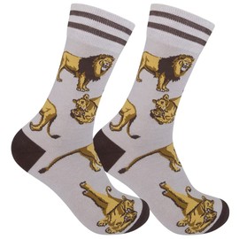 FUNATIC Lion Dress Socks for Men Women Teen | Animal Lover Gift Idea with Wildlife Picture | Best National Park Day Accessory Attire | Zoo Apparel Party Present Supplies and Nature Saying Accessories