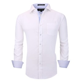 Alex Vando Mens Dress Shirts Wrinkle Free Regular Fit Stretch Rayon Bamboo Button Down Shirt,White,S