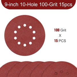 9 Inch 10 Holes Sanding Disc 100 Grit Drywall Sandpaper 15pcs for Popcorn Ceiling Sander Pads