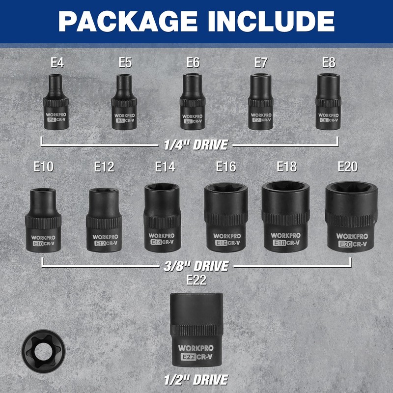 WORKPRO 25-Piece Torx Bit Socket Set, 1/4", 3/8", 1/2" Drive,