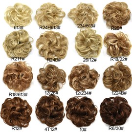 Messy Hair Bun Extensions Curly Wavy Hair Scrunchies Hairpieces Synthetic Chignon for Women Updo Hairpiece (2T33# Natural Black To Dark Auburn)