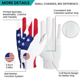 FINGER TEN Mens Golf Gloves with USA Flag Breathable Design Flexible All Weather Comfort