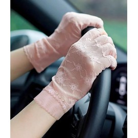 XFONZYUN Women's Gloves, Lace, Fingerless, UV Protection, Sunscreen, Anti-Slip, Half Fingering, Cooling Sensation, Smartphone Compatible, UV Protection, Driving, Bicycle, Commuting, Thin, Pink