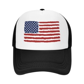 American Flag Trucker Hat USA Patriotic Baseball Cap Mesh Snapback Hats for Men Women 4th of July Memorial Day Independence Accessories Black, Black, One Size