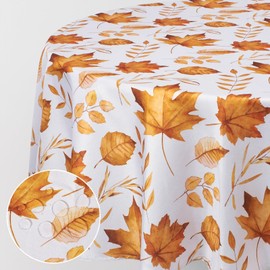 Romanstile Fall Round Tablecloth 60 Inch,Thanksgiving Autumn Harvest Orange Maple Leaf Table Cloths, Waterproof Stain Resistant Farmhouse Table Cover for Thanksgiving Holiday Dinner Party