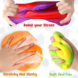 12 Pack Easter Basket Stuffers Fillers Butter Slime Kit, Easter Eggs Stress Relief Non-Sticky Slime Toys for Kids Easter Egg Hunt Surprise Easter Basket Fillers Party Favors for Boys and Girls