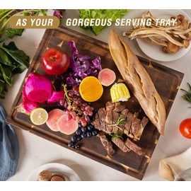 AZRHOM Large Thick End Grain Acacia Wood Butcher Block 17x13x1.5 in Wood Cutting Board for Kitchen with Non-slip Mats Juice Groove & Handles (Gift Box)