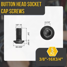DTGN 3/8"-16x3/4" Button Head Socket Cap Screws - 5Pack - Good for Road Bicycle, Mountain Bike, Auto, Motorcycle - 304 Stainless Steel Black Oxide - Hex Socket Drive Fasteners