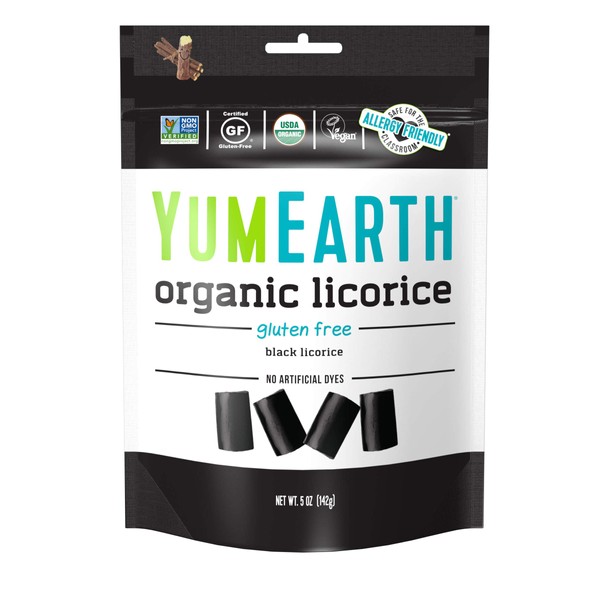 YumEarth Organic Gluten Free Licorice, Black Licorice, 5 Ounce, 6 pack- Allergy Friendly, Non GMO, Vegan (Packaging May Vary)
