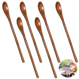 Pack of 6 Wooden Spoons Long 20 cm Handle Coffee Spoon Honey Spoon Wooden Long Handle Spoon Handmade Wooden Spoon Environmentally Friendly Wooden Spoon Tools for Cooking Mixing Stirring Food