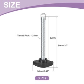 uxcell 3Pcs Tee Wing Knobs Thumb Screws, M8 x 80mm Clamping Screw Knob Male Thread Carbon Steel T Shaped Thumb Screws Handle 36mm Dia. for Hand Tightening Knob Replacement, Black