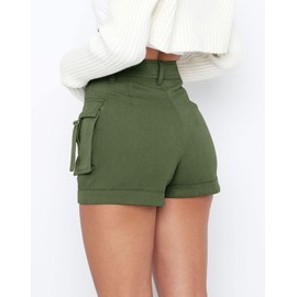 Minthunter Womens Casual High Waist Cargo Shorts with Pockets Summer Short Hot Pants (Olive,XX-Large,Female,Adult,Regular,Regular,XX-Large,US,Alpha)