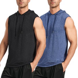 Men's 2 Pack Workout Tank Tops –Sleeveless Hoodies for Men Gym Training Essentials Hoodie, Bodybuilding Muscle Cut Off Shirts Black/Blue