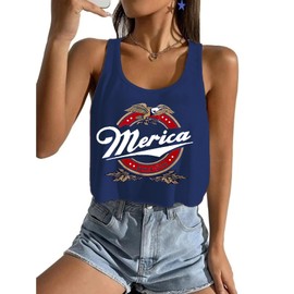 4th of July Outfits Tank Top for Women Vintage Memorial Day Shirts American Flag Tops Sleeveless USA Tees Clothes(Blue 3,M)