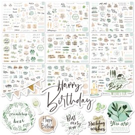 BIROYAL 12 Sheets Sticker Birthday Set - Over 500 Stickers for Guest Book Birthday, Photo Album, Birthday Cards & Gifts - Birthday Decoration Full of Love for Adults and Children (17 x 24 cm)