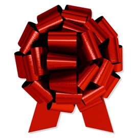 InstaBows Large Red Gift Bow 12" Metallic Pull String Bow Perfect for Gift Wrapping Big Presents Cars Bikes & More
