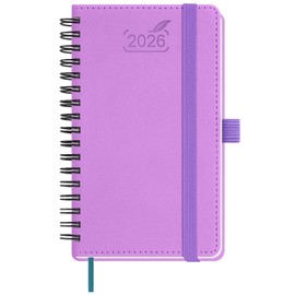 BEZEND Pocket Calendar 2026 Small Ring Binder 15.5 x 9 cm Calendar 2026 Book Calendar 1 Week 2 Pages with 80 g/m² Paper Diary 2026 Weekly Planner A6 with PU Leather Soft Cover - Lavender