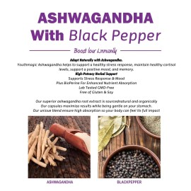 YOUTHMAGIC Organic Ashwagandha Capsules 605MG with Black Pepper Root Powder 30 Capsules