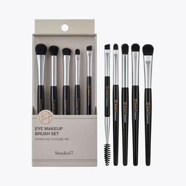 STUDIO17 Juego de 5 brochas de maquillaje de ojos | Pinceles de sombra de ojos pequeños y portátiles | Brochas de maquillaje coreanas | Cerdas sintéti