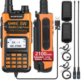 BAOFENG GMRS Handheld Radio GM-15 Pro 8W Rechargeable Long Range Walkie Talkies GMRS Repeater Capable,NOAA Weather Receiver and Scan Two Way Radio with Extended Battery USB-C Charger,2 Pack