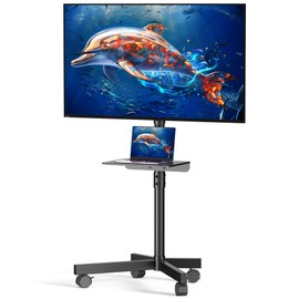 Mobile TV Cart Rolling TV Stand for 23-60 Inch LCD LED OLED Flat Curved Screens up to 88 lbs, Height Adjustable Portable TV Cart with Shelf & Wheels, Outdoor TV Stand Mount, Max VESA 400x400mm, Black
