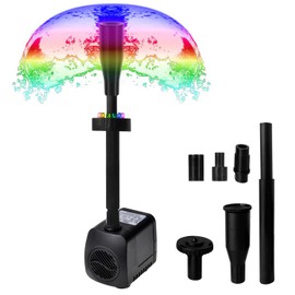 Lewisia Water Pump Kit with Mushroom and Blossom Spray Head, 12 LED Light 6 feet Listed Cord Ideal for Koi Pond Aquarium Fountain Pool Garden Statuary Fish Tank 15W 211GPH