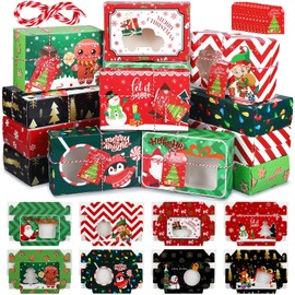 Zhanmai 64 Pcs Large Christmas Cookie Boxes with Window 8.6 x 6 x 2.7 Inch Holiday Bakery Boxes Christmas Treat Boxes Xmas Pastry Boxes with Ribbon DIY Gift Tag for Party Favor Gift Giving(Classic)