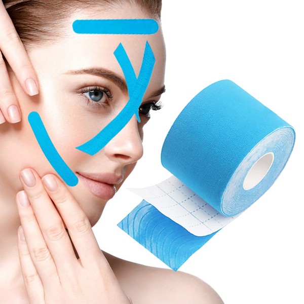 Face Lifting Tape, Anti-Wrinkle Patches, Myofascial Face Tightening Band, Multifunctional Face Tape, for Tightening and Firming of the Skin, Forehead Wrinkles, Smile Lines, 2.5 cm x 5 m, Blue