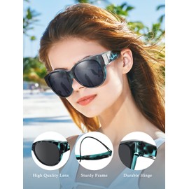 TINHAO Polarized Sunglasses Fit Over Glasses Oversized Cat Eye Sunglasses Over Glasses for Driving UV Protection Lightweight(Green leopard, Black)
